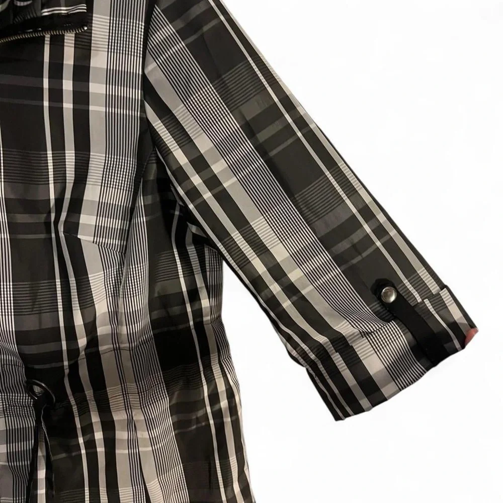 TRIBAL Black White Plaid Zip-Up Jacket – Size 12 – Drawstring Waist